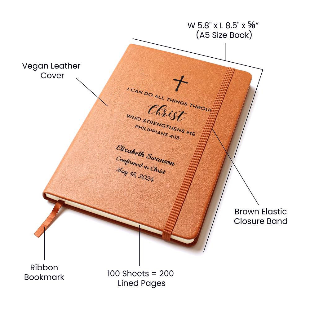 Personalized I Can Do All Things Confirmation Leather Journal