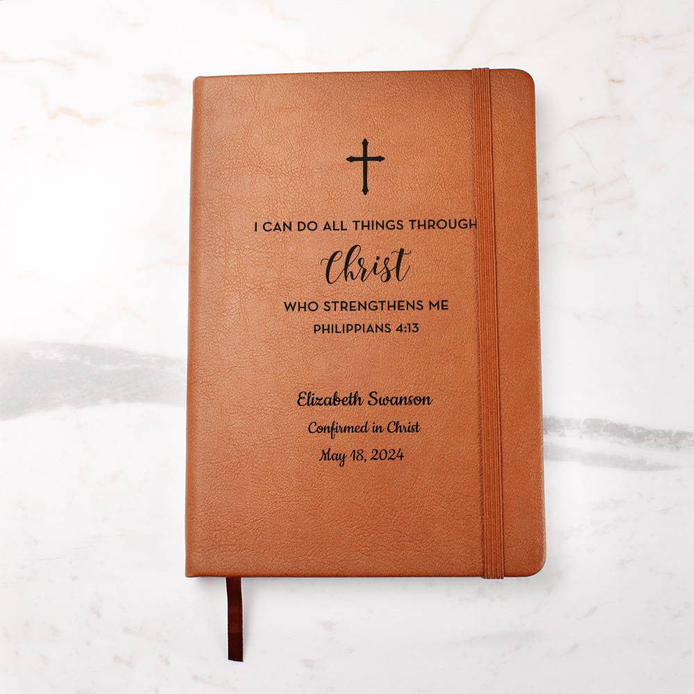 Personalized I Can Do All Things Confirmation Leather Journal