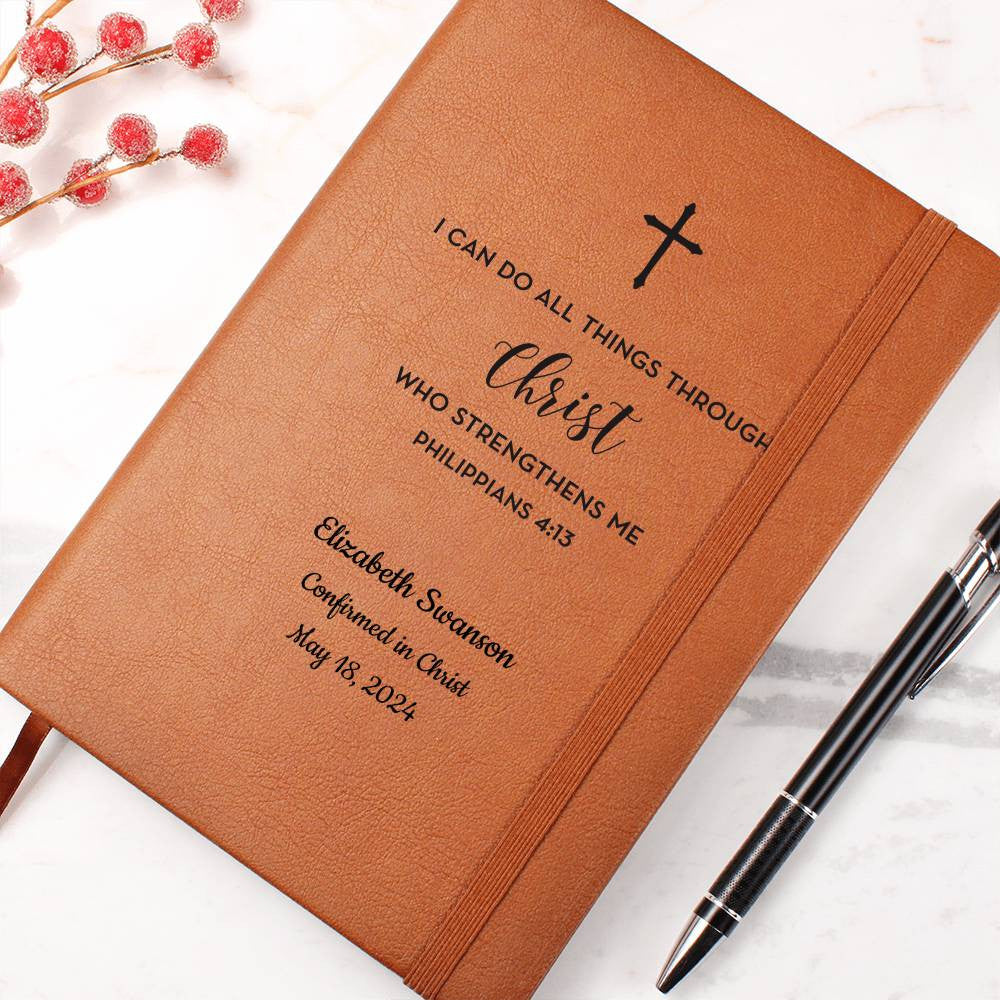 Personalized I Can Do All Things Confirmation Leather Journal