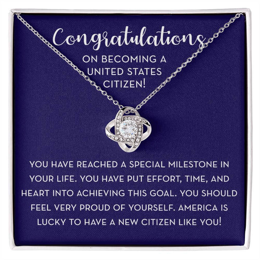 US Citizenship Gift for Her, Gift for New US Citizen, Knot Necklace, US Immigrant Gift, Naturalization Gift for Her