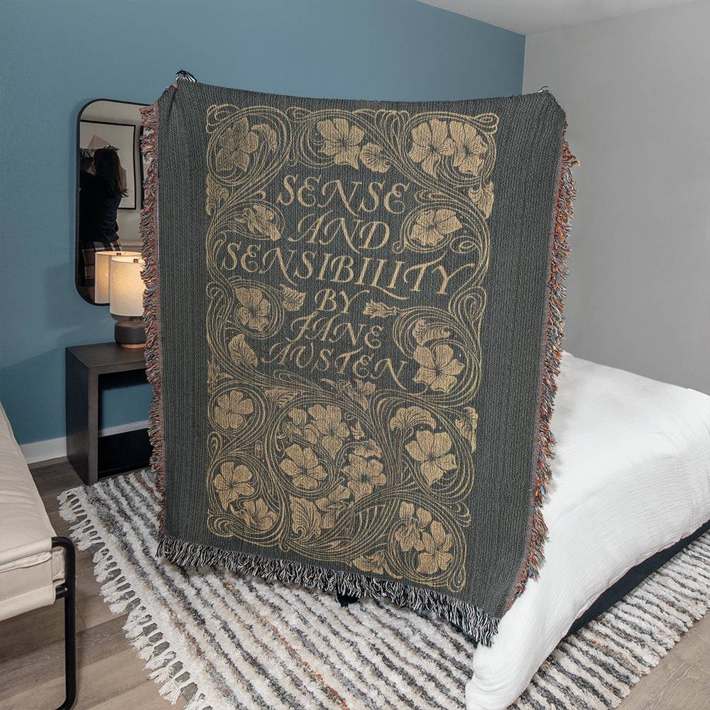 Sense and Sensibility Book Cover Blanket, Sense & Sensibility Woven Throw, Book Lover Gift