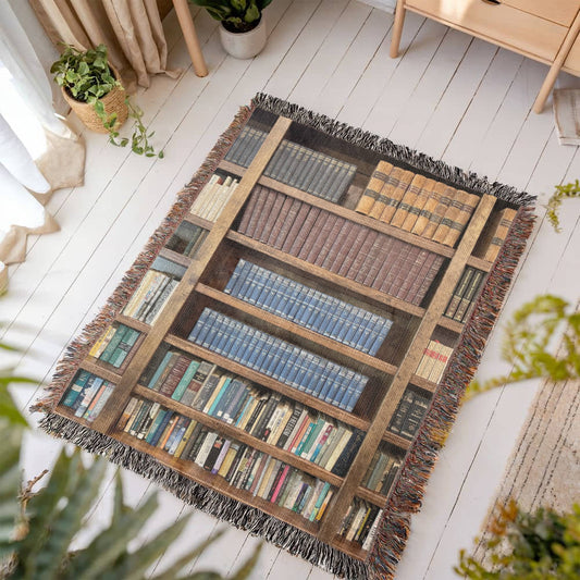 Bookshelf Woven Throw, Bookcase Blanket, Book Lovers Gift, Encyclopedia Blanket