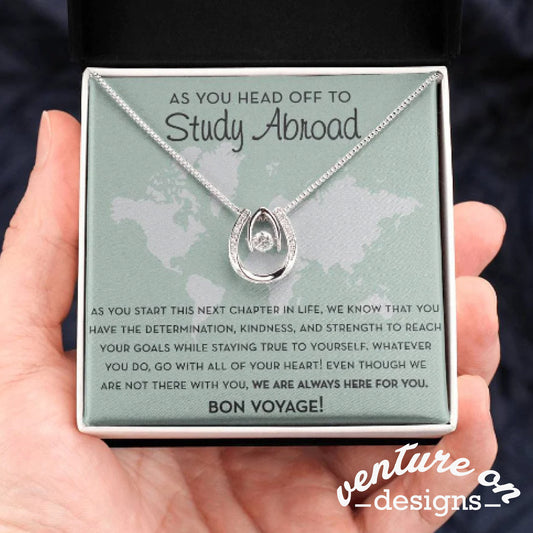 Study Abroad Gift, Travel Gift, Horseshoe Necklace, Gift for College Student