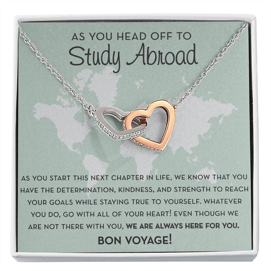 Study Abroad Gift, Travel Gift, Heart Necklace, Gift for College Student