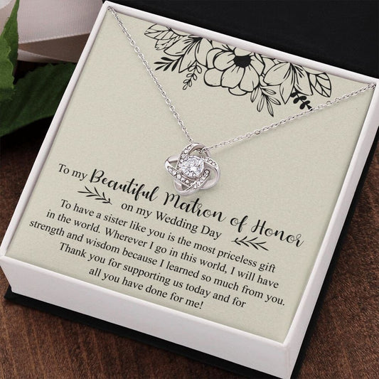 Matron of Honor Thank You Necklace, Wedding Day Gift from Bride, Matron of Honor Sister Gift, Bridal Party Gifts, MOH Necklace from Bride