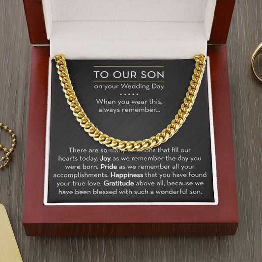 To Our Son Wedding Gift from Parents, Groom Gift from Parents, Wedding Day Gift for Son, Cuban Link Necklace, Son Wedding, Meaningful Gift