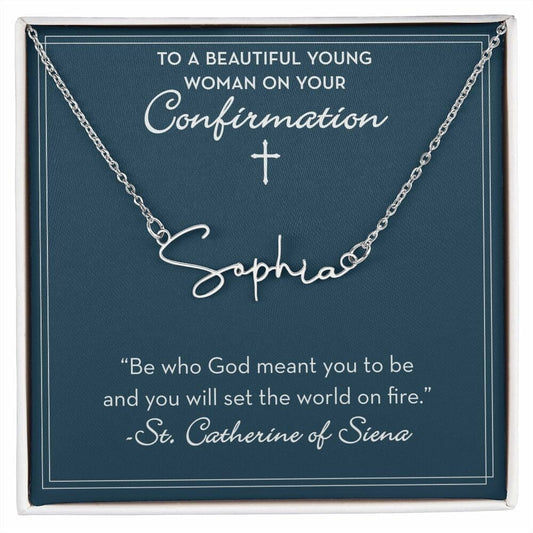 Confirmation Gift Girl, Confirmation Gift for Her, St Catherine of Siena, Custom Name Necklace